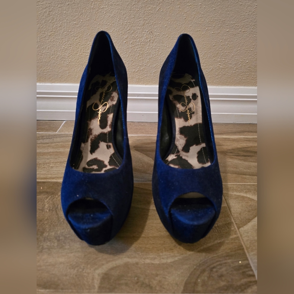 Jessica Simpson Navy Peep-Toe Heels